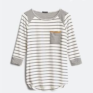 Pink Clover Black and White Striped Long Sleeve Tee